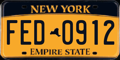 NY license plate FED0912
