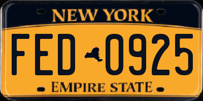 NY license plate FED0925