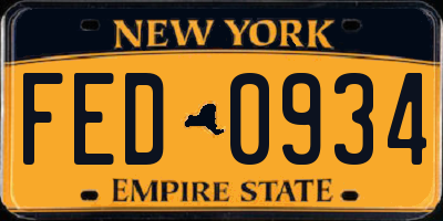 NY license plate FED0934