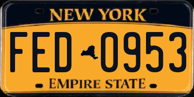 NY license plate FED0953