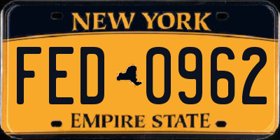NY license plate FED0962
