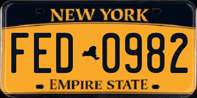 NY license plate FED0982