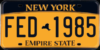 NY license plate FED1985