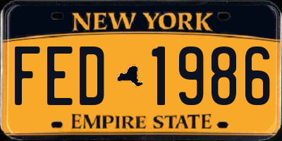 NY license plate FED1986