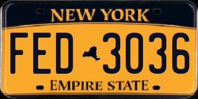 NY license plate FED3036