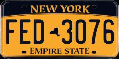NY license plate FED3076