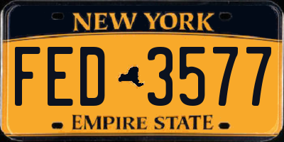 NY license plate FED3577