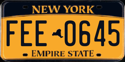 NY license plate FEE0645