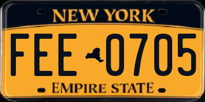 NY license plate FEE0705
