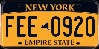 NY license plate FEE0920