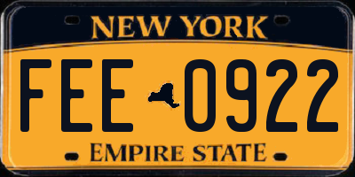 NY license plate FEE0922