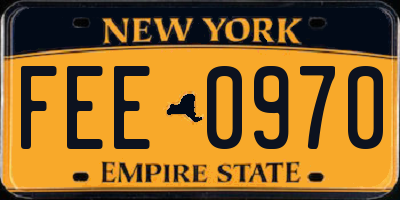 NY license plate FEE0970
