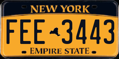 NY license plate FEE3443