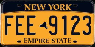 NY license plate FEE9123