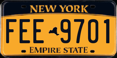 NY license plate FEE9701