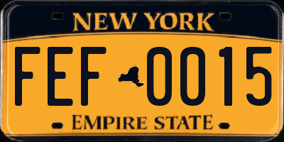 NY license plate FEF0015