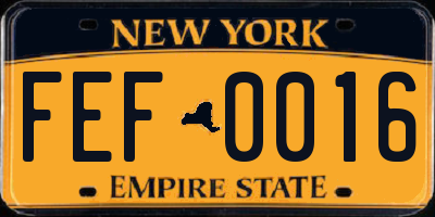 NY license plate FEF0016