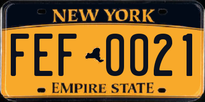 NY license plate FEF0021