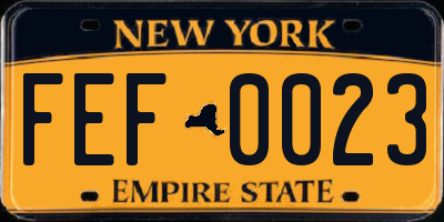 NY license plate FEF0023
