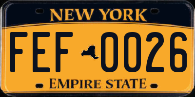 NY license plate FEF0026