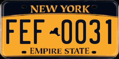 NY license plate FEF0031