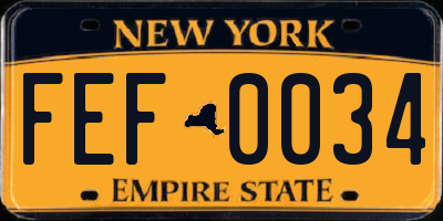 NY license plate FEF0034
