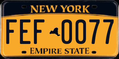 NY license plate FEF0077