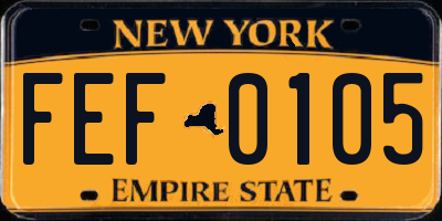 NY license plate FEF0105