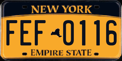 NY license plate FEF0116