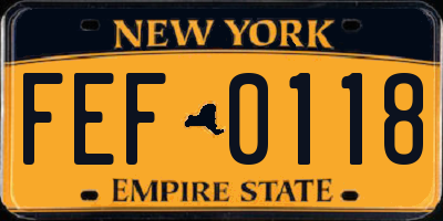 NY license plate FEF0118