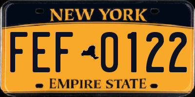 NY license plate FEF0122