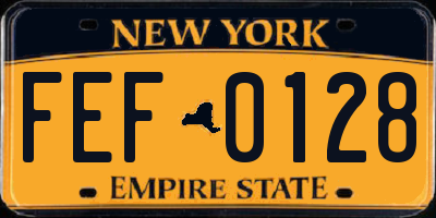 NY license plate FEF0128