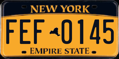 NY license plate FEF0145
