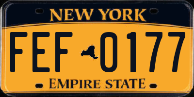 NY license plate FEF0177