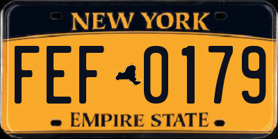 NY license plate FEF0179
