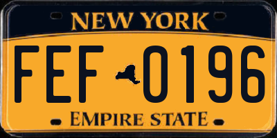 NY license plate FEF0196