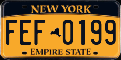 NY license plate FEF0199