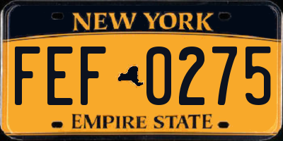 NY license plate FEF0275