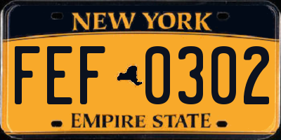 NY license plate FEF0302