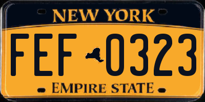 NY license plate FEF0323
