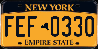 NY license plate FEF0330