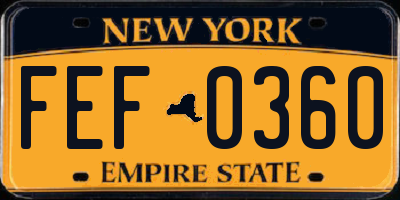 NY license plate FEF0360