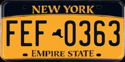 NY license plate FEF0363