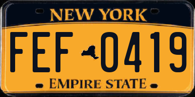 NY license plate FEF0419