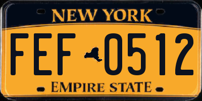 NY license plate FEF0512