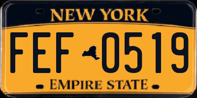NY license plate FEF0519