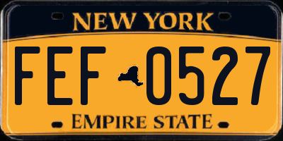 NY license plate FEF0527