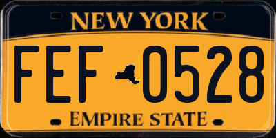 NY license plate FEF0528