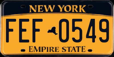 NY license plate FEF0549