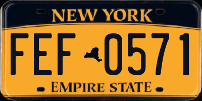 NY license plate FEF0571